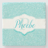 Blauwgroen Glitter Monogram Onderzetter (Voorkant)