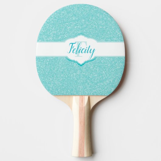 Blauwgroen Glitter Monogram Ping Pong Paddle Tafeltennisbatje (Voorkant)