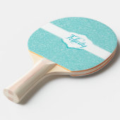 Blauwgroen Glitter Monogram Ping Pong Paddle Tafeltennisbatje (Voorkant Gekanteld)