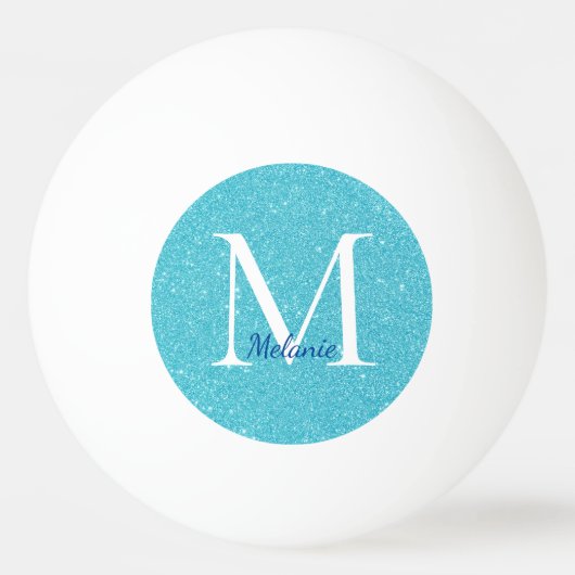 Blauwgroen Glitter Monogram Pingpongbal (Voorkant)