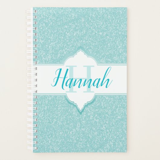 Blauwgroen Glitter Monogram Planner (Voorkant)