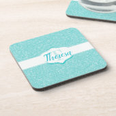 Blauwgroen Glitter Monogram Plastic Onderzetter (Linkerzijde)