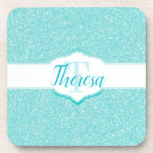 Blauwgroen Glitter Monogram Plastic Onderzetter (Voorkant)