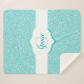 Blauwgroen Glitter Monogram Sherpa Deken (Voorkant (horizontaal))
