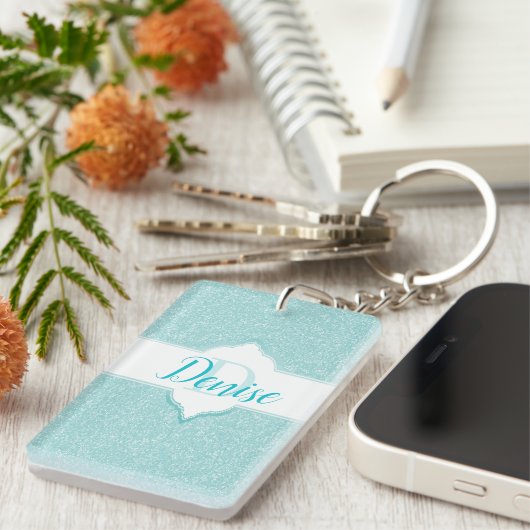 Blauwgroen Glitter Monogram Sleutelhanger (Voorkant Rechts)