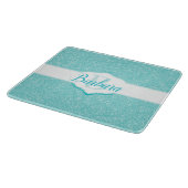 Blauwgroen Glitter Monogram Snijplank (Hoek)