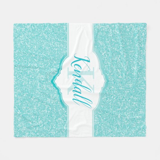 Blauwgroen Glitter Monogram Throw Blanket Fleece Deken (Voorkant (Horizontaal))