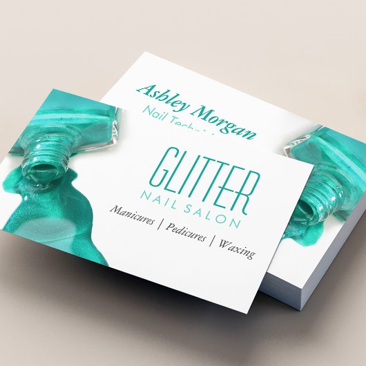Blauwgroen Glitter Nail Salon Mestel - Stijlvolle  Visitekaartje