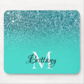 Blauwgroen Glitter Ombre Gepersonaliseerd Monogram Muismat (Voorkant)