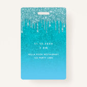 Blauwgroen glitter op de geboorte druppelt blauwe  badge (Achterkant)