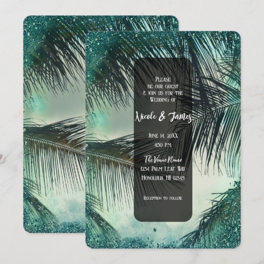 Blauwgroen  Glitter-palmpalmhuwelijk Kaart (Voorkant / Achterkant)