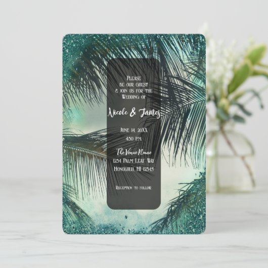 Blauwgroen  Glitter-palmpalmhuwelijk Kaart (Staand voorkant)