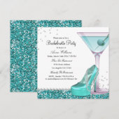Blauwgroen Glitter Pearl Bachelorette Party nodigt Kaart (Voorkant / Achterkant)