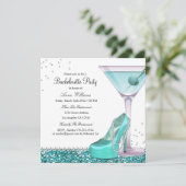 Blauwgroen Glitter Pearl Bachelorette Party nodigt Kaart (Staand voorkant)