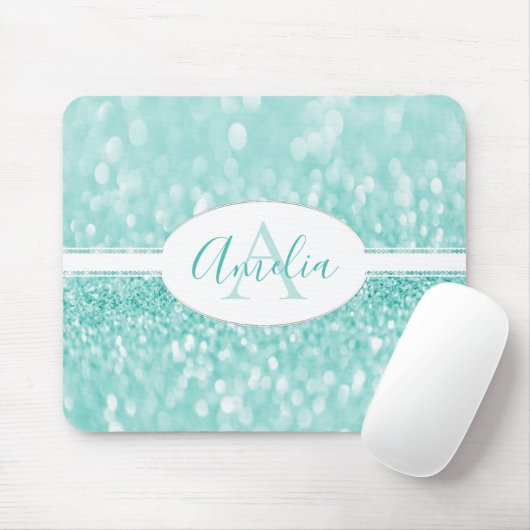 Blauwgroen Glitter Personaliseer Muismat (Met muis)