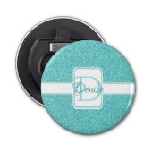 Blauwgroen Glitter Personalized Bottle Open Button Flesopener (Voorkant)