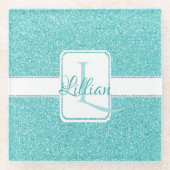 Blauwgroen Glitter Personalized Glass Onderzetter (Voorkant)