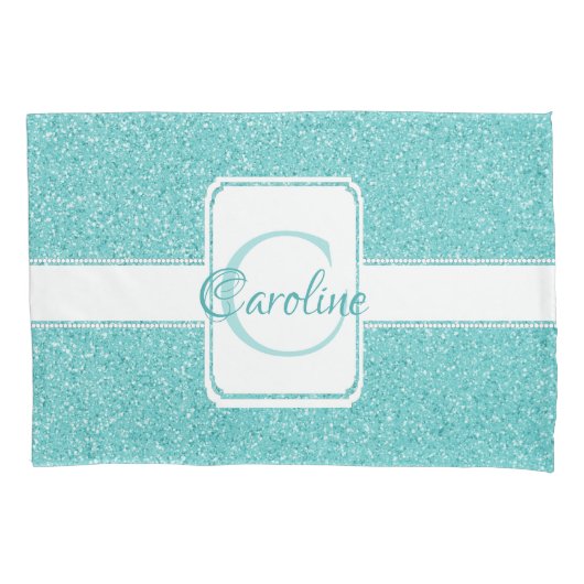 Blauwgroen Glitter Personalized Pillow Hoesje Kussensloop (Voorkant)