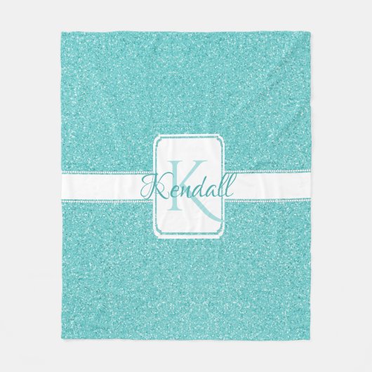 Blauwgroen Glitter Personalized Throw Blanket Fleece Deken (Voorkant)