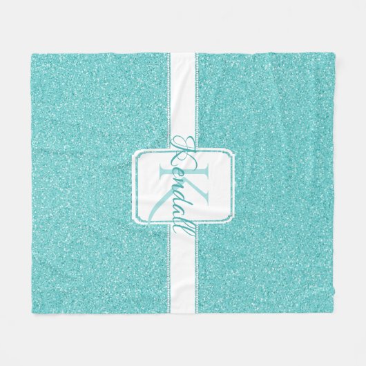 Blauwgroen Glitter Personalized Throw Blanket Fleece Deken (Voorkant (Horizontaal))