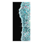 blauwgroen glitter-prijslijst met een mousserende  reclamekaart (Achterkant)