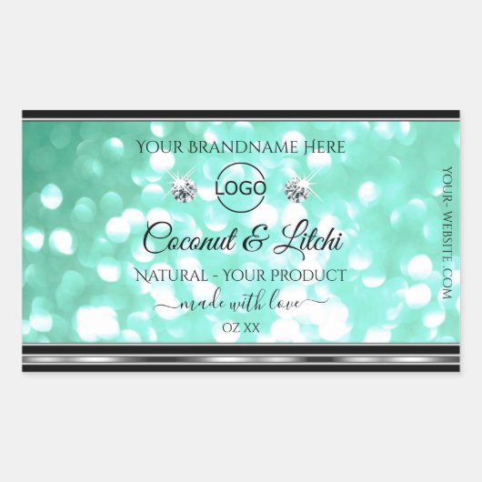 Blauwgroen Glitter Product Labels diamanten Logo (Voorkant)