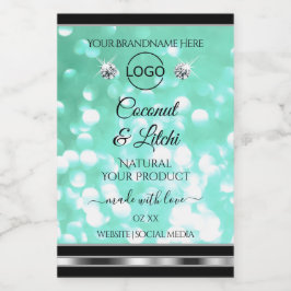 Blauwgroen Glitter Product Labels diamanten Logo Voedselcontainer Etiket