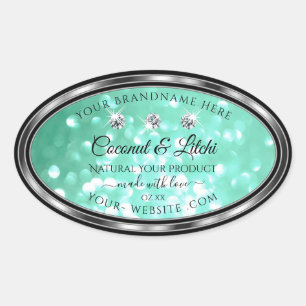 Blauwgroen Glitter-productlabels met diamanten sch Ovale Sticker