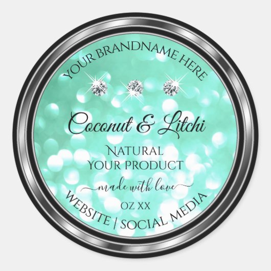 Blauwgroen Glitter-productlabels met diamanten sch Ronde Sticker (Voorkant)