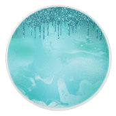Blauwgroen Glitter Rain op Luxury Metal Marble Keramische Knop (Voorkant)