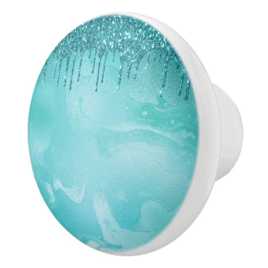 Blauwgroen Glitter Rain op Luxury Metal Marble Keramische Knop (Rechts)