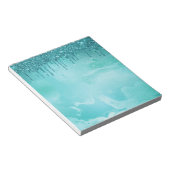 Blauwgroen Glitter Rain op Luxury Metal Marble Notitieblok (Schuin)