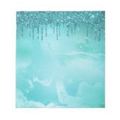 Blauwgroen Glitter Rain op Luxury Metal Marble Notitieblok (Voorkant)