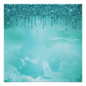 Blauwgroen Glitter Rain op Luxury Metal Marble Perfect Poster (Voorkant)