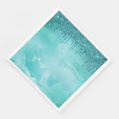 Blauwgroen Glitter Rain op Luxury Metal Marble Servet (Hoek)