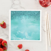 Blauwgroen Glitter Rain op Luxury Metal Marble Servet (Insitu)
