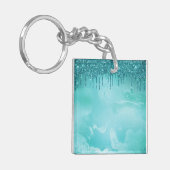 Blauwgroen Glitter Rain op Luxury Metal Marble Sleutelhanger (Voorkant Links)
