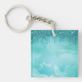 Blauwgroen Glitter Rain op Luxury Metal Marble Sleutelhanger (Voorkant)