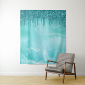 Blauwgroen Glitter Rain op Luxury Metal Marble Wandkleed (In situ)