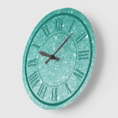 Blauwgroen Glitter Roman Numeral Sparkle Girly Grote Klok (Hoek)