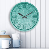 Blauwgroen Glitter Roman Numeral Sparkle Girly Grote Klok