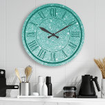 Blauwgroen Glitter Roman Numeral Sparkle Girly Grote Klok<br><div class="desc">Blauwgroen Glitter Roman Numeral Sparkle Girly Large Clock</div>