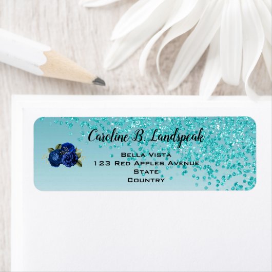 Blauwgroen Glitter, Royal Blue Rozen Sweet 16 Etiket (Insitu)