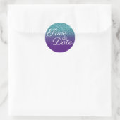 Blauwgroen Glitter Royal Paars Ombre Save the Date Ronde Sticker (Tas)