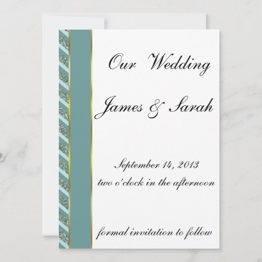 Blauwgroen glitter save the date (Achterkant)