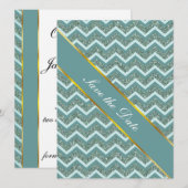 Blauwgroen glitter save the date (Voorkant / Achterkant)