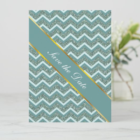 Blauwgroen glitter save the date (Staand voorkant)