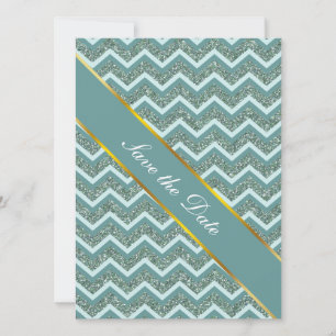 Blauwgroen glitter save the date