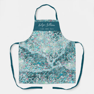 Blauwgroen glitter-schoonheidsprofessioneel schort