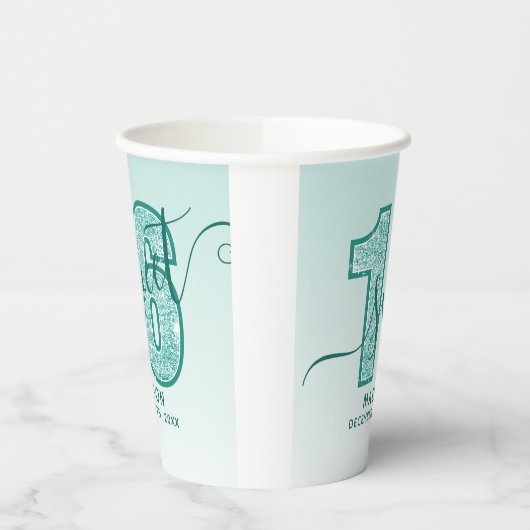 Blauwgroen Glitter Script Sweet 16 Zestiende verja Papieren Bekers (Links)